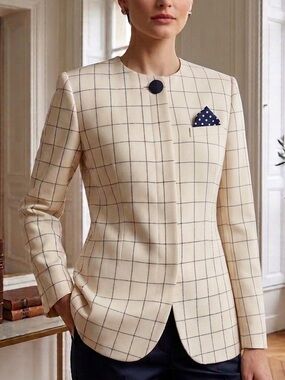 Jacqueline Ferrar Cream Windowpane Collarless Blazer